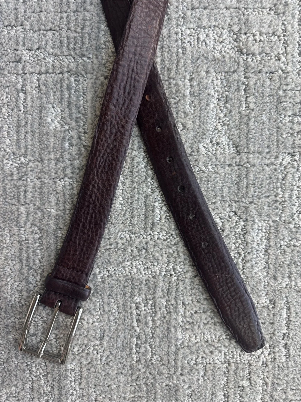Trafalgar Genuine Leather Brown Pebbled Belt Silver Tone Buckle 40 large